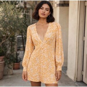 Skylar Madison Yellow Floral Mini Dress Large Cottagecore Boho Romantic Sundress